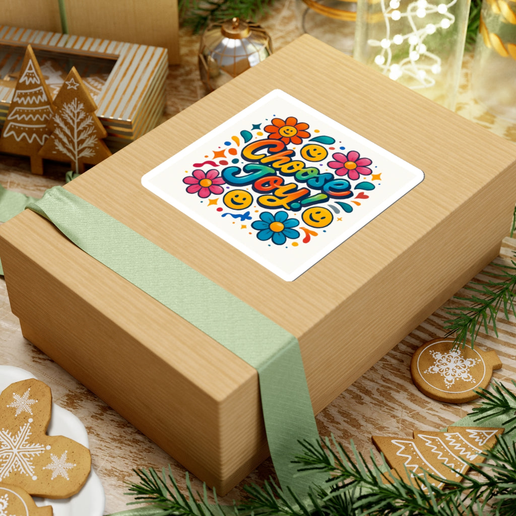 Choose Joy! Floral Smiley Sticker — Bright Positive Kiss-Cut Decal