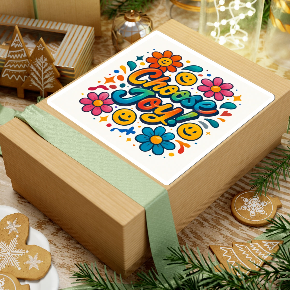 Choose Joy! Floral Smiley Sticker — Bright Positive Kiss-Cut Decal