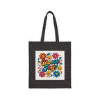 Choose Joy Floral Tote Bag — Retro Smiley Cotton Canvas Market Tote