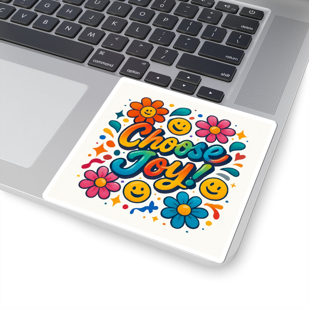 Choose Joy! Floral Smiley Sticker — Bright Positive Kiss-Cut Decal