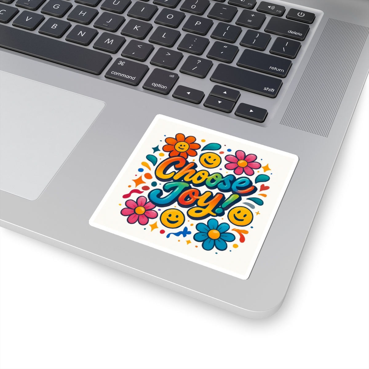 Choose Joy! Floral Smiley Sticker — Bright Positive Kiss-Cut Decal