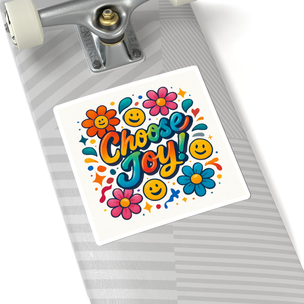 Choose Joy! Floral Smiley Sticker — Bright Positive Kiss-Cut Decal