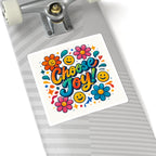 Choose Joy! Floral Smiley Sticker — Bright Positive Kiss-Cut Decal