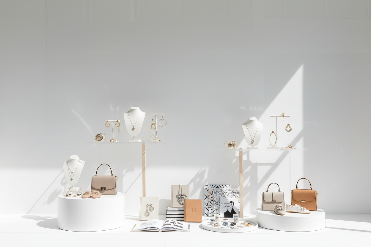 crea una imagen para el baul de kossytas que sea una especie de escaparate, moderno, minimalista, con mucha luz 